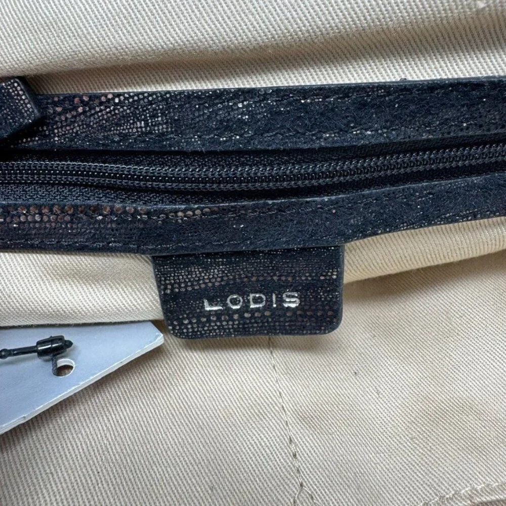 Lodis Minx Suzette Handbag Black copper Metallic Leather Clutch Bag NWT
